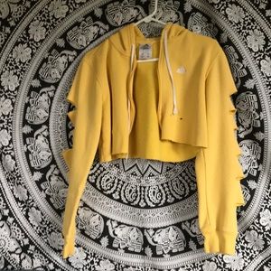 yellow aesthetic adidas hoodie crop top